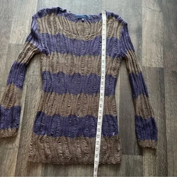 Lumiere Brown and Purple Pull Over Open Knit Sweater Size S - Picture 7 of 10